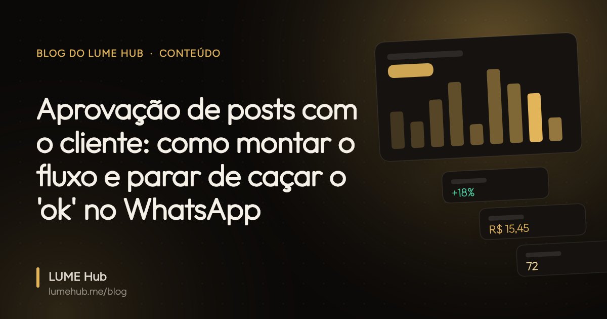 Capa do artigo: Aprovação de posts com o cliente: como montar o fluxo e parar de caçar o 'ok' no WhatsApp