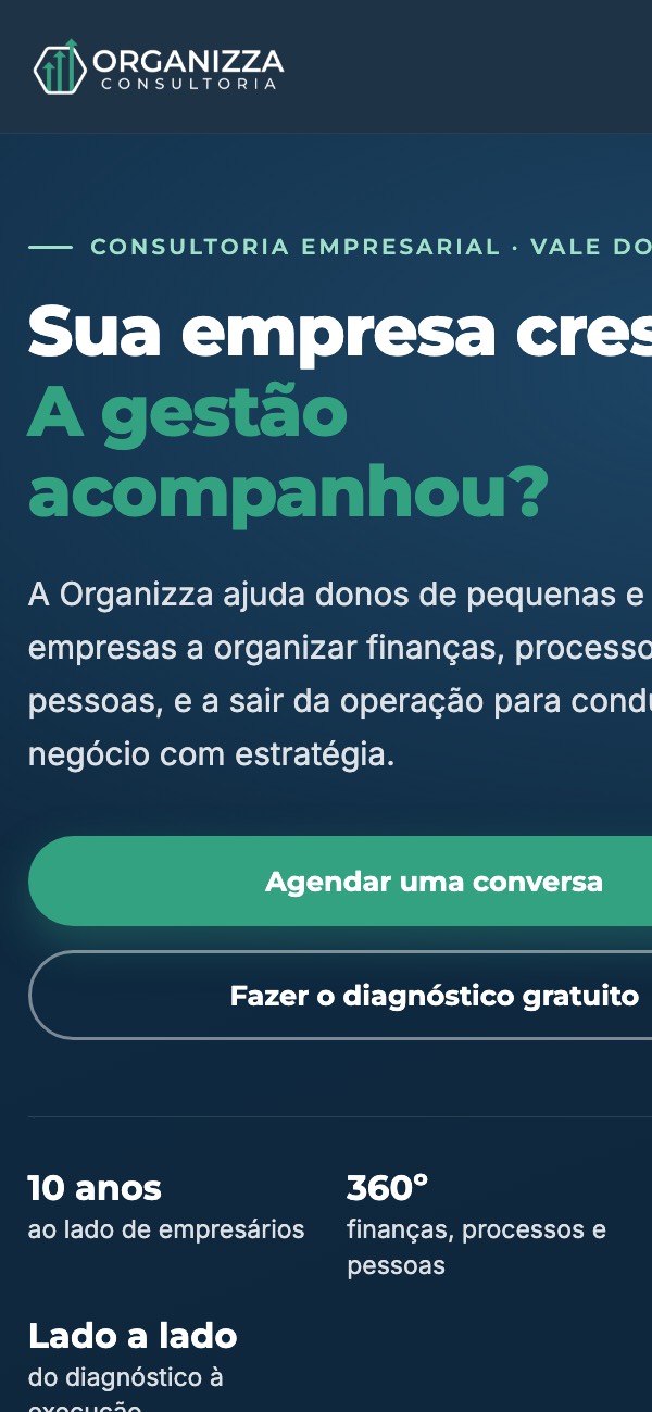 Site Organizza Consultoria no celular